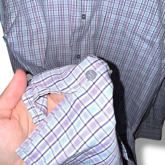 Ermenegildo Zegna Purple & Blue Check Button Down Shirt Size L - Picture 7 of 11